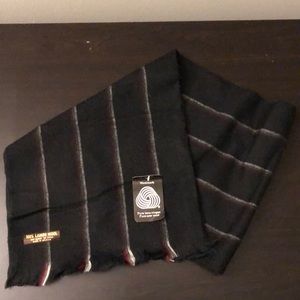 Thin 100% Lambswool Scarf Black w/ Gray Charcoal Burgundy Stripe 50” x 12” NWT